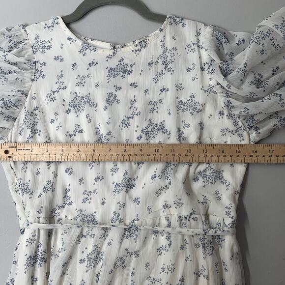 Abercrombie & Fitch Women Dress S White Blue Floral Sheer Balloon Sleeve Chiffon - Picture 5 of 11